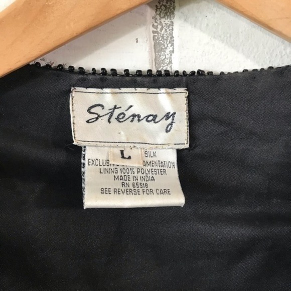🔥Silk Beaded Jacket Sz Large Stenay Vintage Black Formal Blazer 90s Fancy - Picture 3 of 9